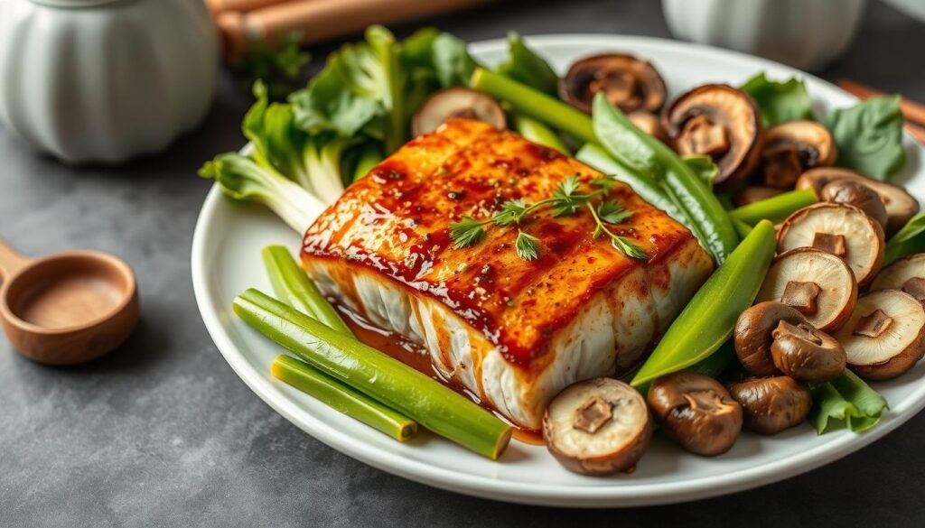 Asian-inspired halibut vegetable pairings