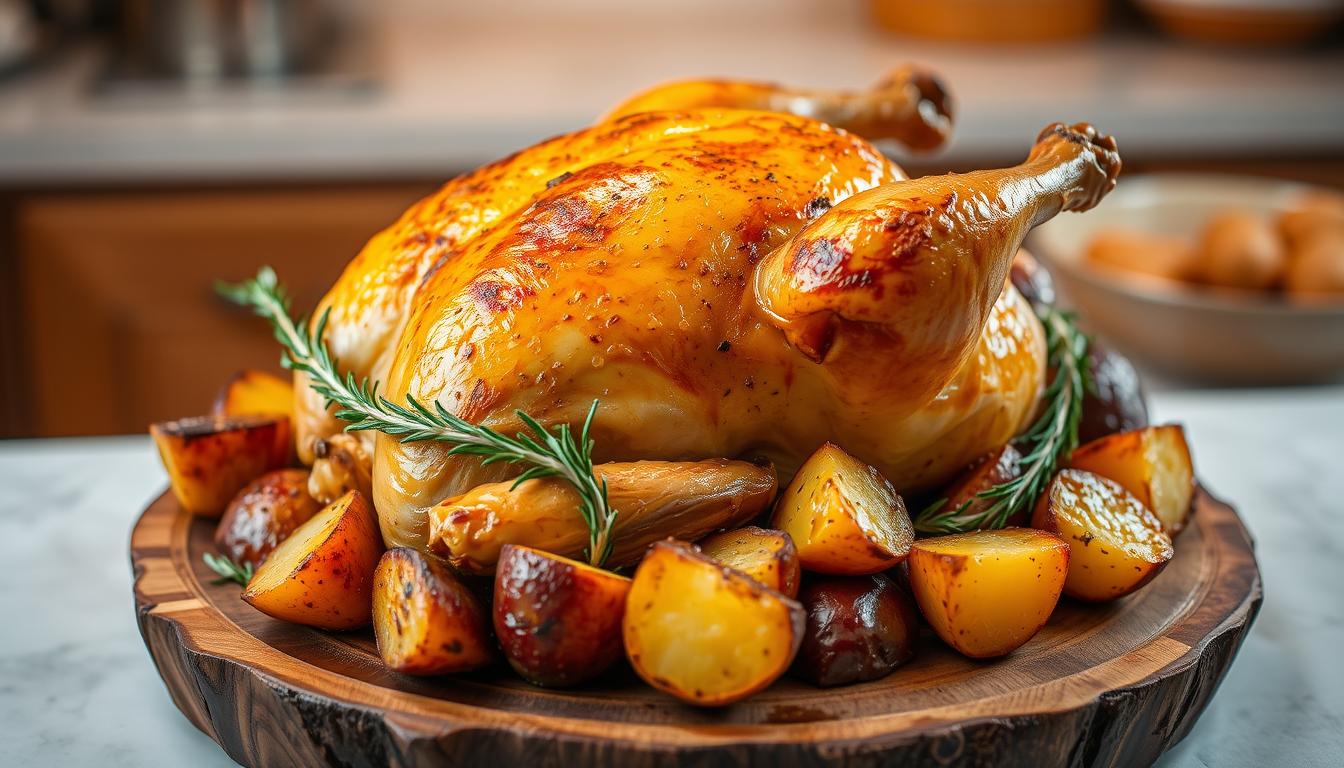 healthy whole chicken and potatoes