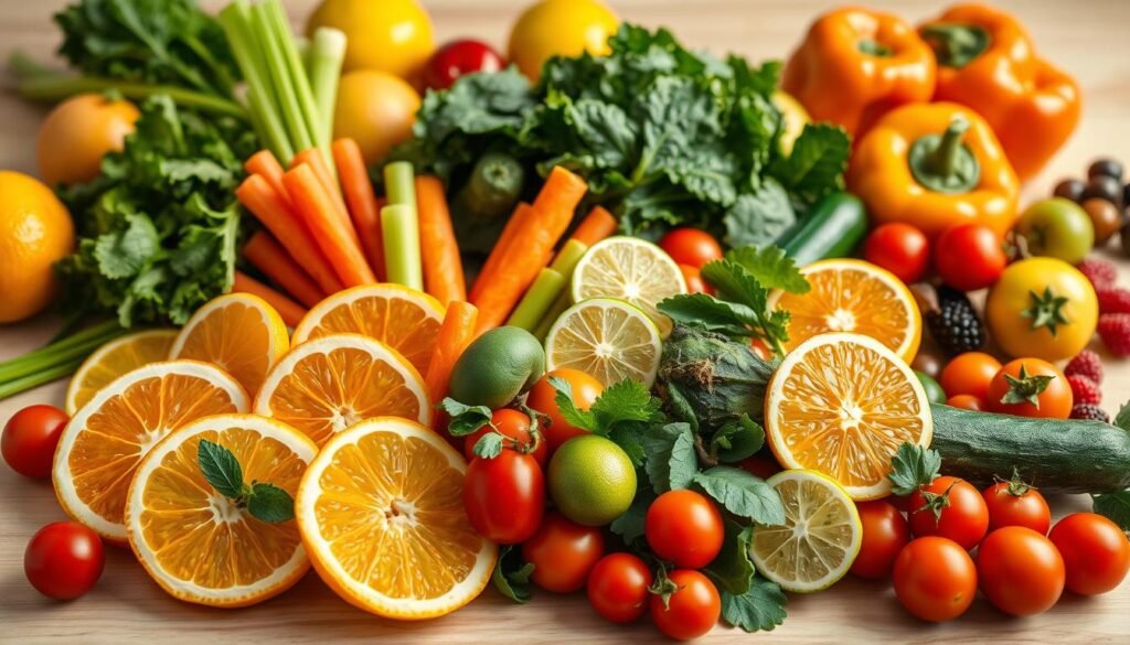 Colorful Fruit and Vegetable Plate